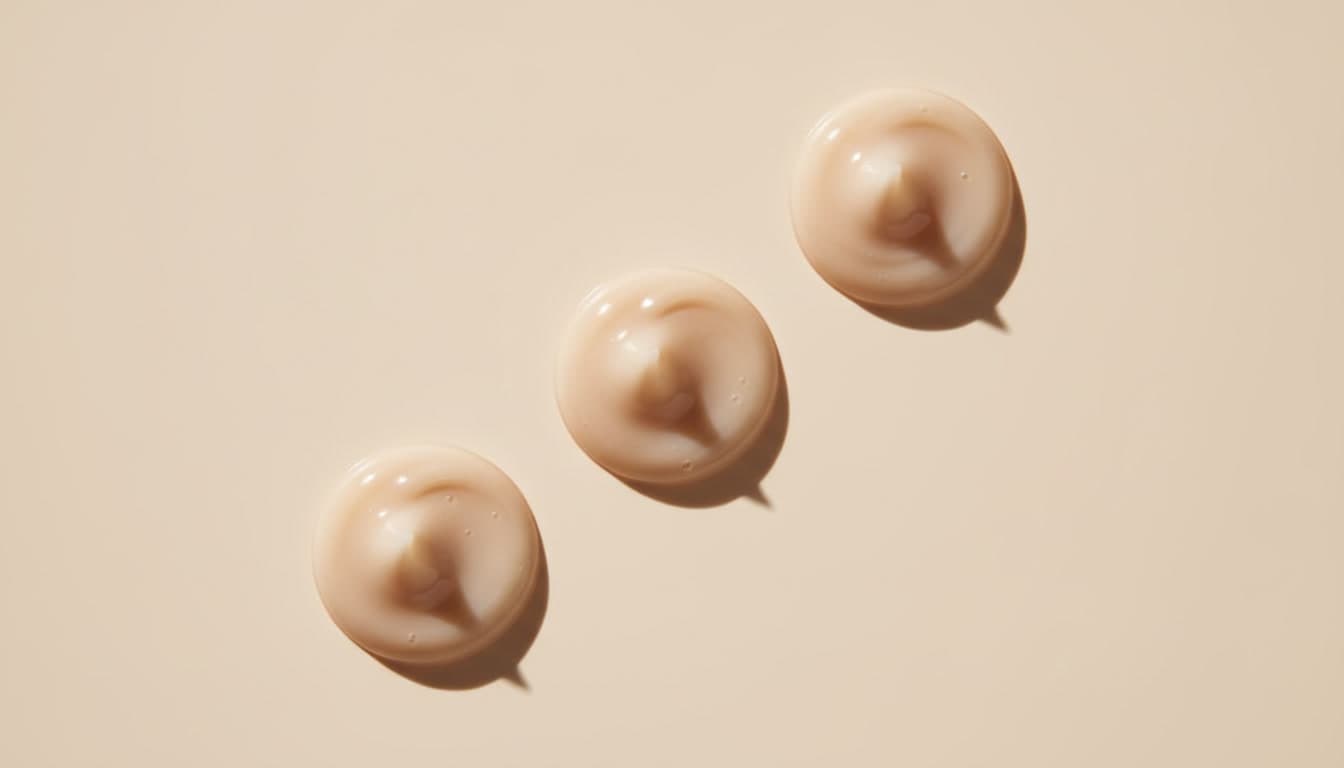 Close-up of premium niacinamide skincare ingredient in creamy texture on warm beige background, realistic editorial style