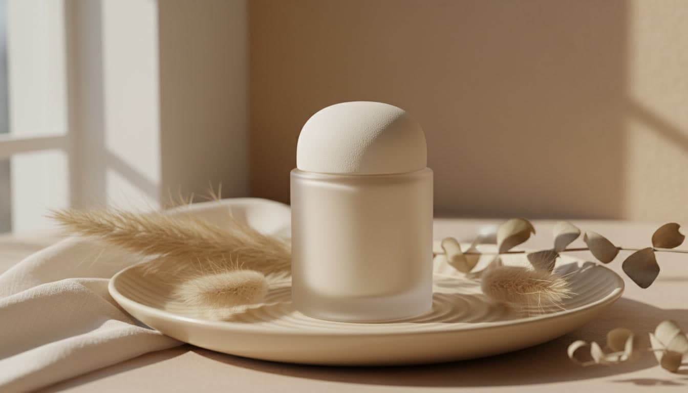 Elegant bottle of retinol serum in soft natural daylight with warm beige and cream tones showcasing premium skincare